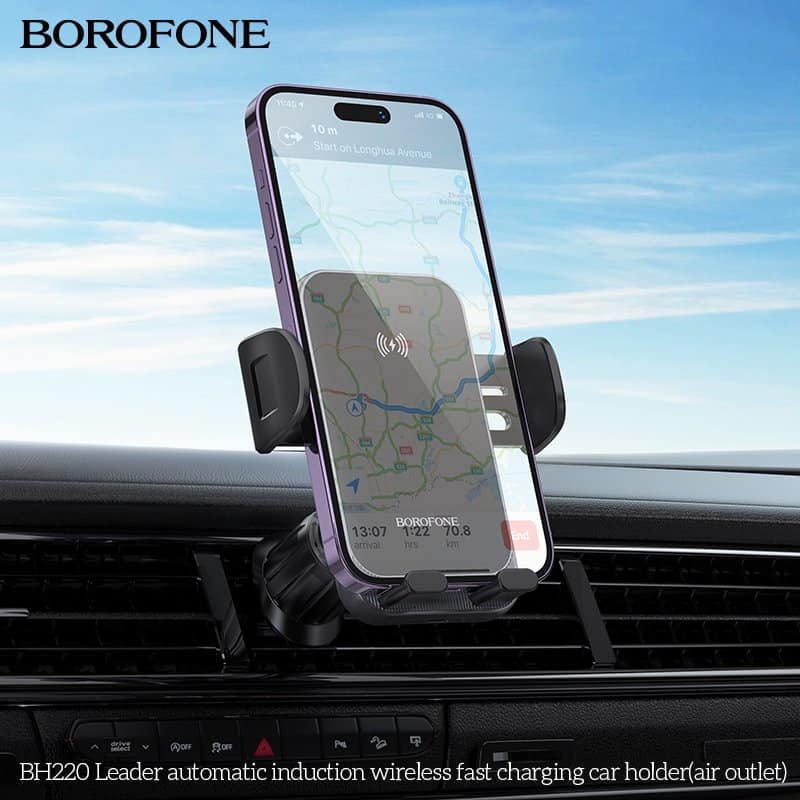 Borofone BH220 15W Automatic Induction Wireless Fast Charging Air Vent Car Mount Phone Holder Borofone BH220 15W Automatic Induction Wireless Fast Charging Air Vent Car Mount Phone Holder